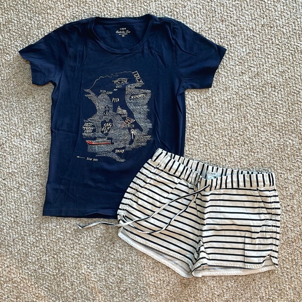 J Crew Shorts and Shirt Set. Navy Blue Striped